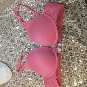 Maidenform Bra in size 34B.Hot pink, solid cups with lace side panels.